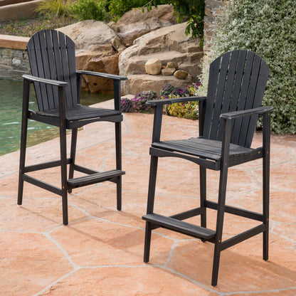 Outdoor Acacia Wood Adirondack Barstools (Set of 2) Noble House