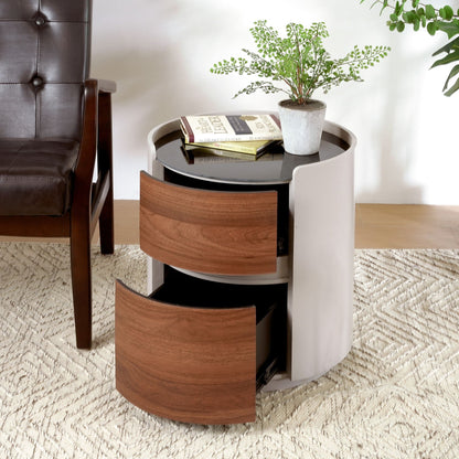 Italian Retro Double Storage Round Side Table - Gray Brown Noble House