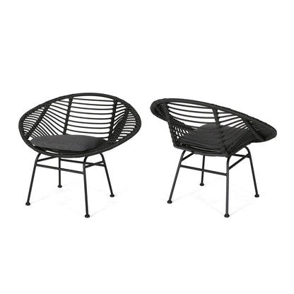 Cordella - Outdoor Woven Wicker Chairs With Cushions, (Set of 2) Noble House