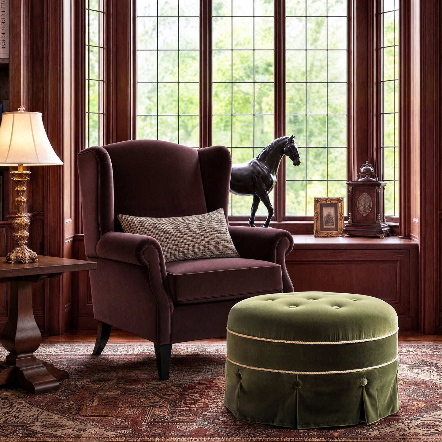 Maribel - Round Accent Ottoman - Olive Green Jennifer Taylor Home