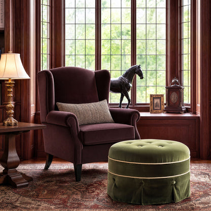 Maribel - Round Accent Ottoman - Olive Green Jennifer Taylor Home