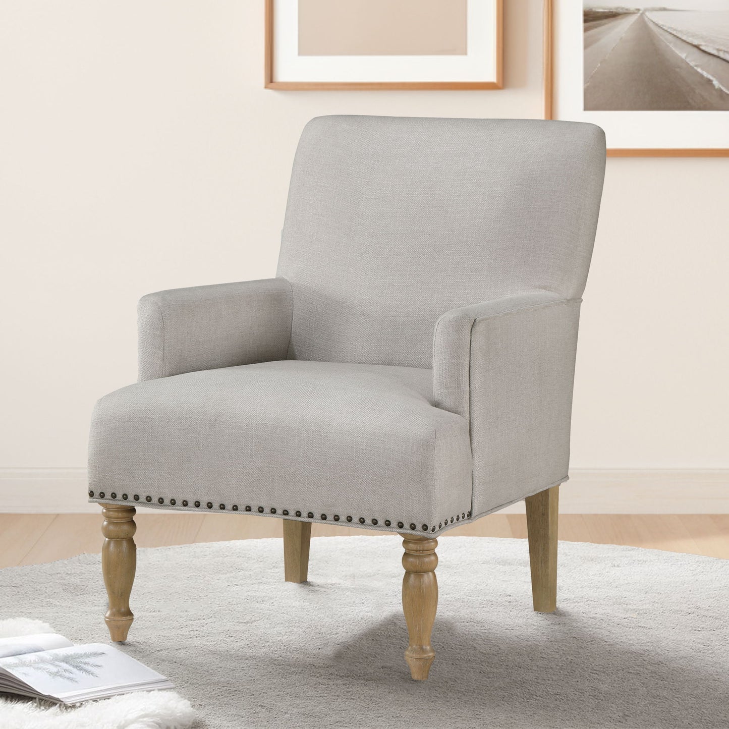 Alice - Upholstered Arm Chair With Nailheads - Beige Ridgecrest Home