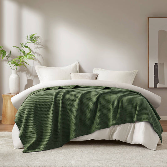 Waffle Weave - Full/Queen Cotton Blanket - Olive Green Madison Park