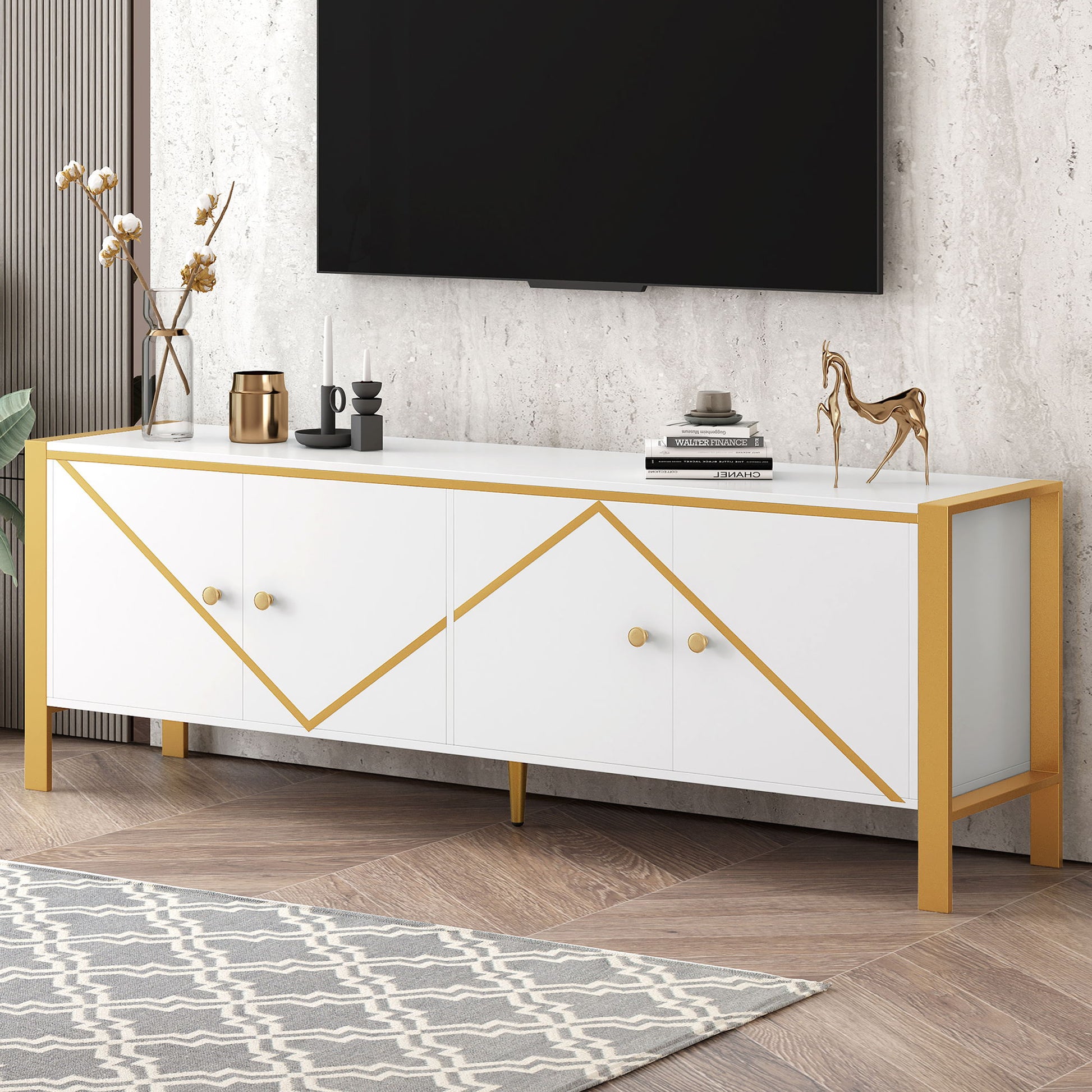 Modern Minimalist TV Stand With 2 Spacious Cabinets Hearth and Haven