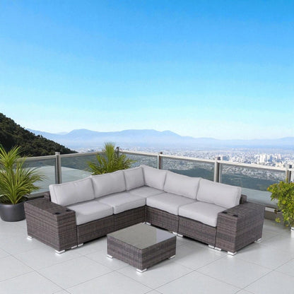 Modern Patio Rattan Sectional Set With Cushions LSI Patio Furniture