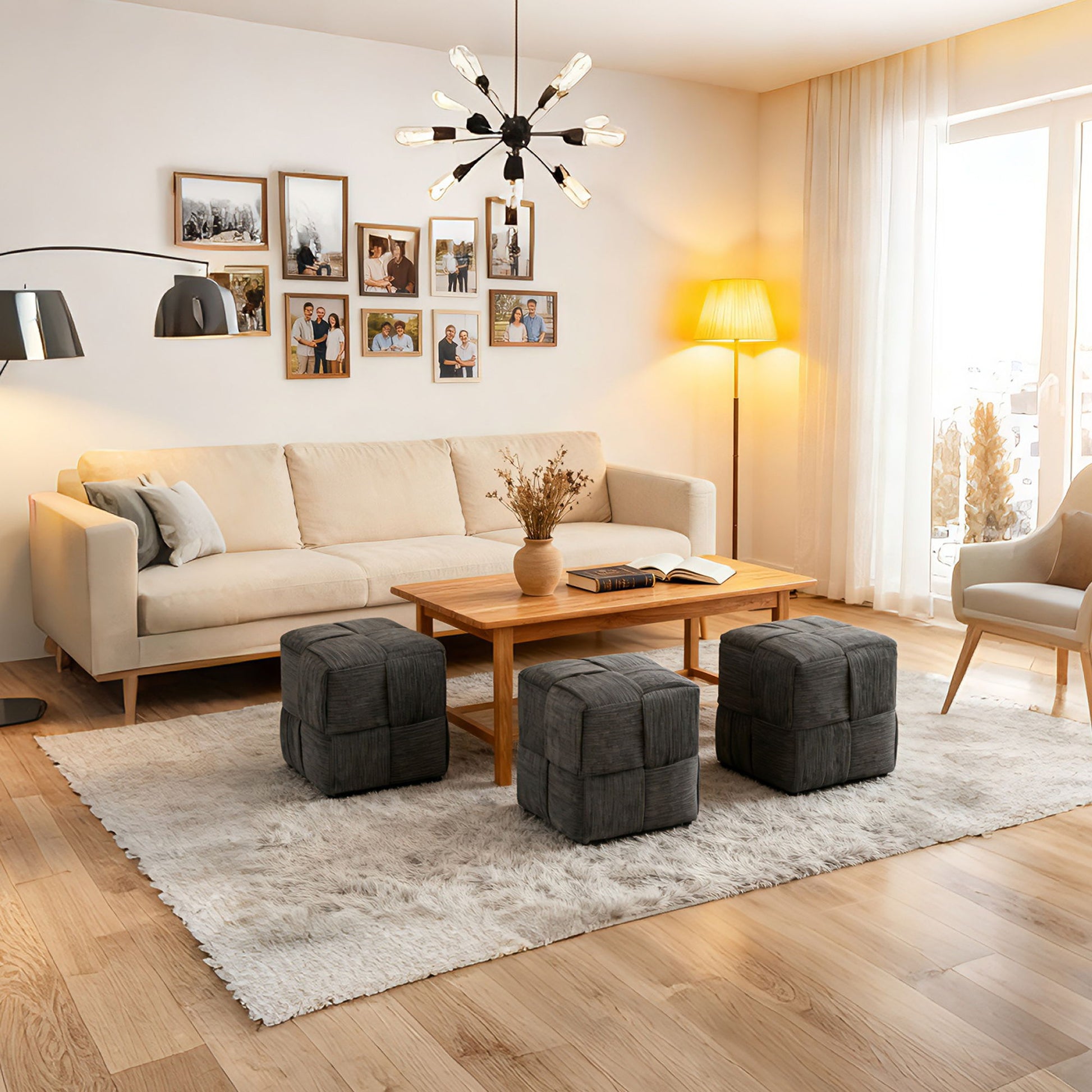 Square Ottoman Foot Rest With Woven Design Home Essentials