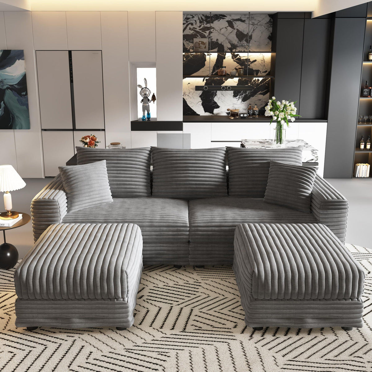 Deep Seat Convertible Sofa With Soft Pillows And Ottomans Home Essentials