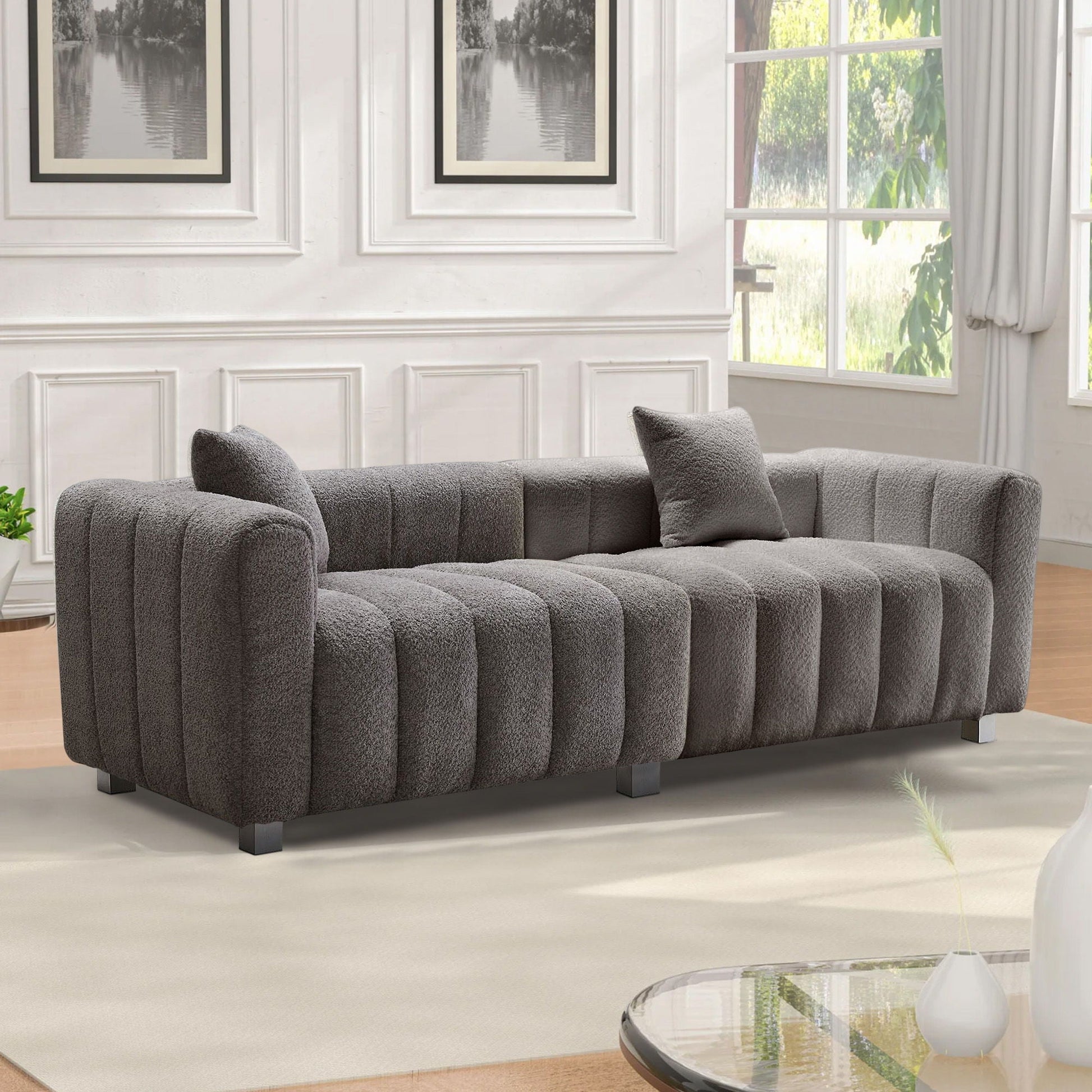 Modern 3 Seater Sofa With 2 Pillows Home Essentials
