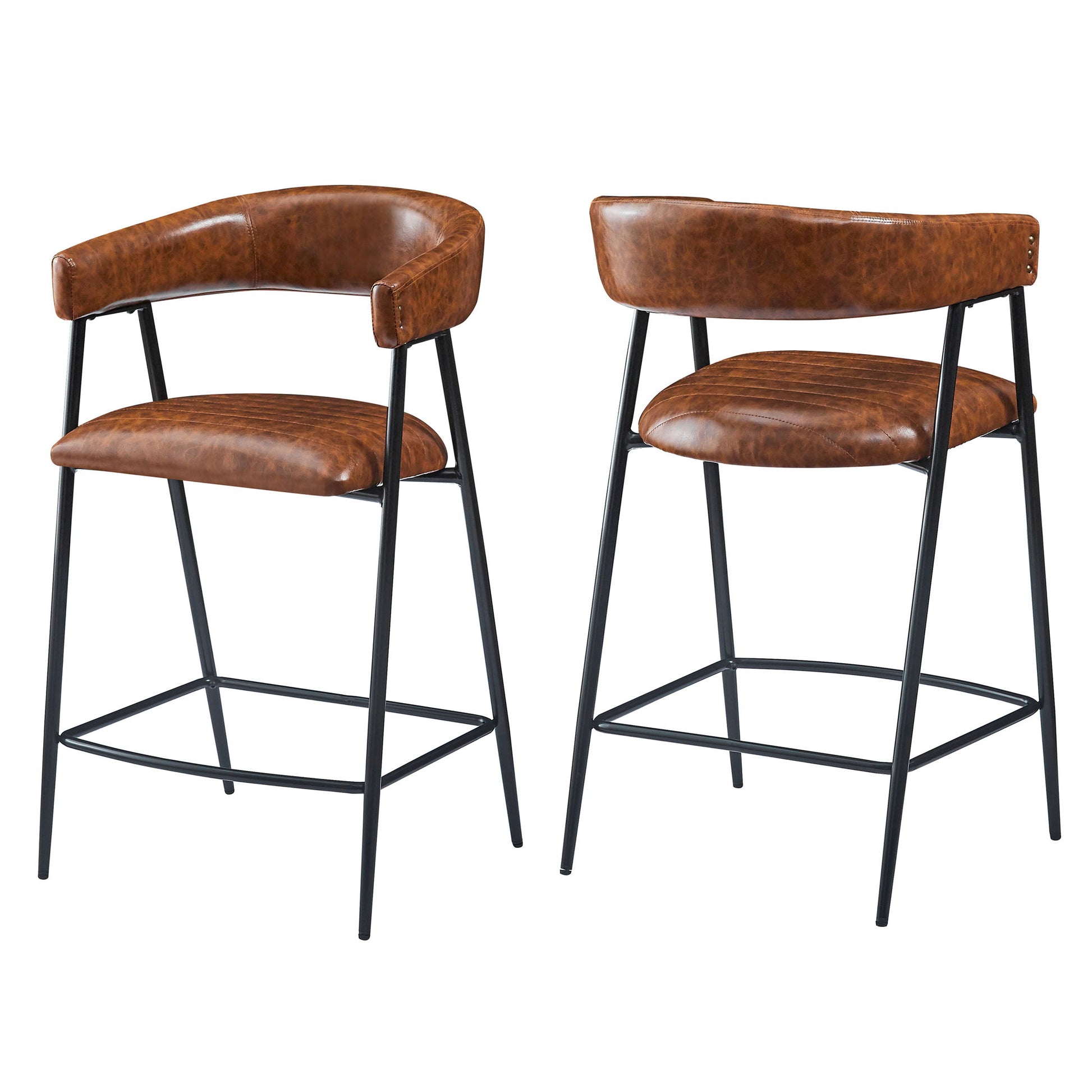 Counter Stools (Set of 2), Upholstered Counter Stools With Iron Frame, Backrest, Footrest, Arm Counter Stools For Home Bar, Kitchen Counter - Brown Noble House