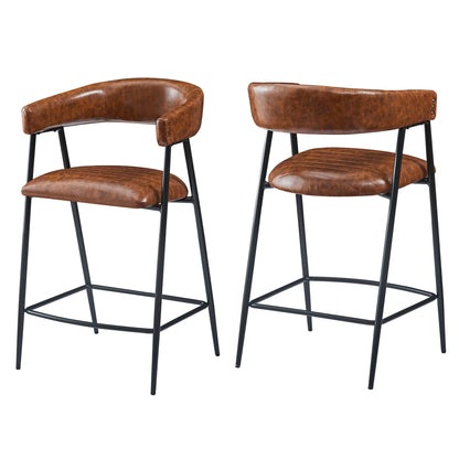 Counter Stools (Set of 2), Upholstered Counter Stools With Iron Frame, Backrest, Footrest, Arm Counter Stools For Home Bar, Kitchen Counter - Brown Noble House