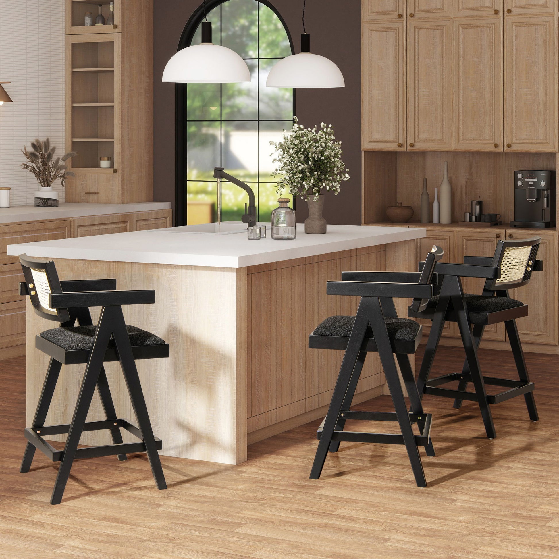 Milan - Modern Webbing Back Stool With Arms (Set of 3) Jennifer Taylor Home