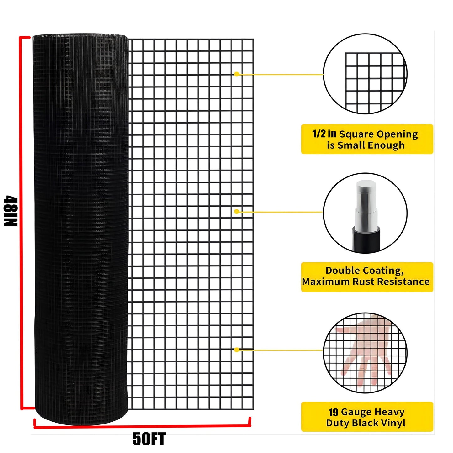 Vinyl Coated Hardware Cloth, 19 Gauge, For Poultry Cages And Home Improvement - Black Daily Nest