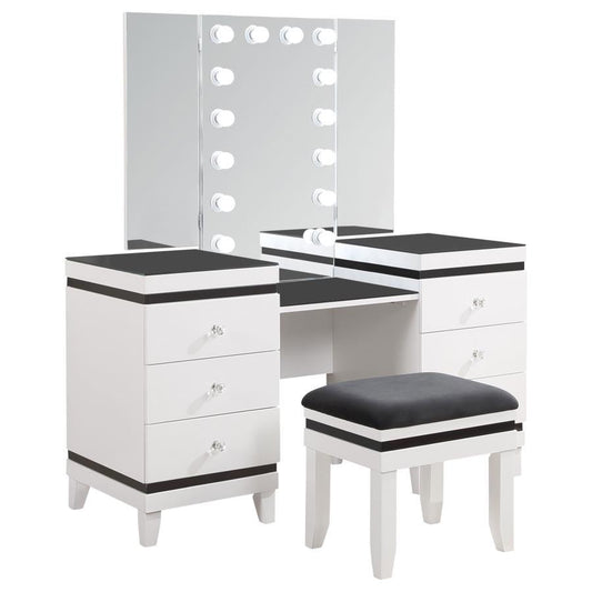 Talei - 6-Drawer Vanity Set With Lighting - Black And White