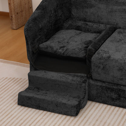 3 Seater Sofa With Built In Pet Bed Nook, Curved Design And 2 Throw Pillows Home Essentials