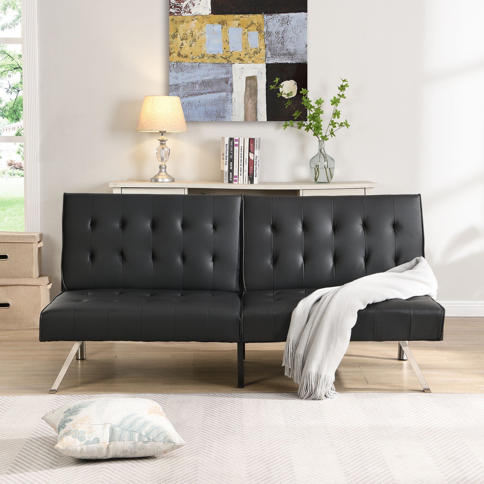 Contemporary Wood Frame Sofa Bed With Stainless Legs - Black Home Essentials