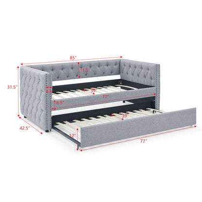 Inspired Upholstered Daybed With Trundle, Button Tufted Home Essentials