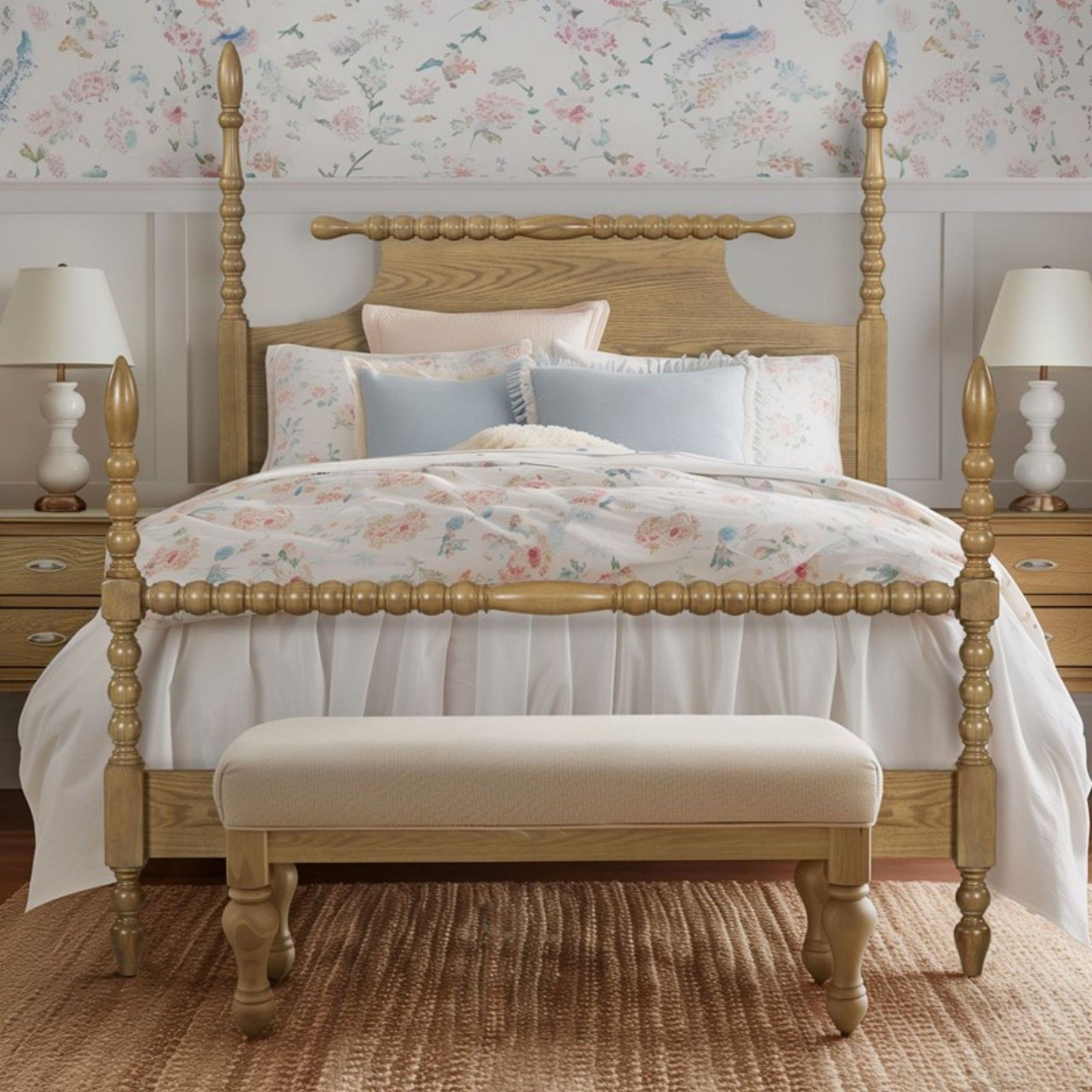 Queen Bed Turned Legs - Natural JLA