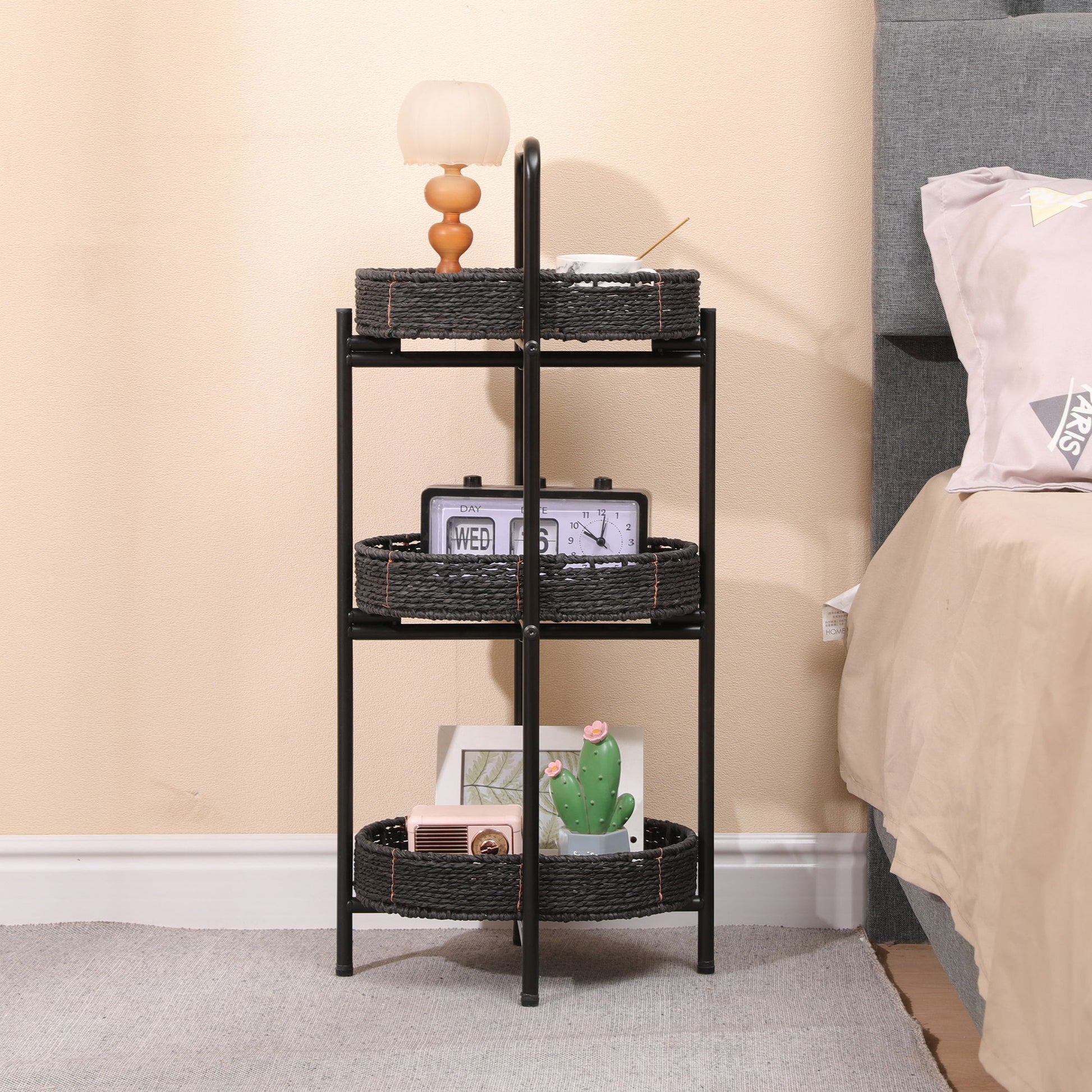 Modern 3 Tier Handwoven Side Table With Oval Organizer Daily Nest