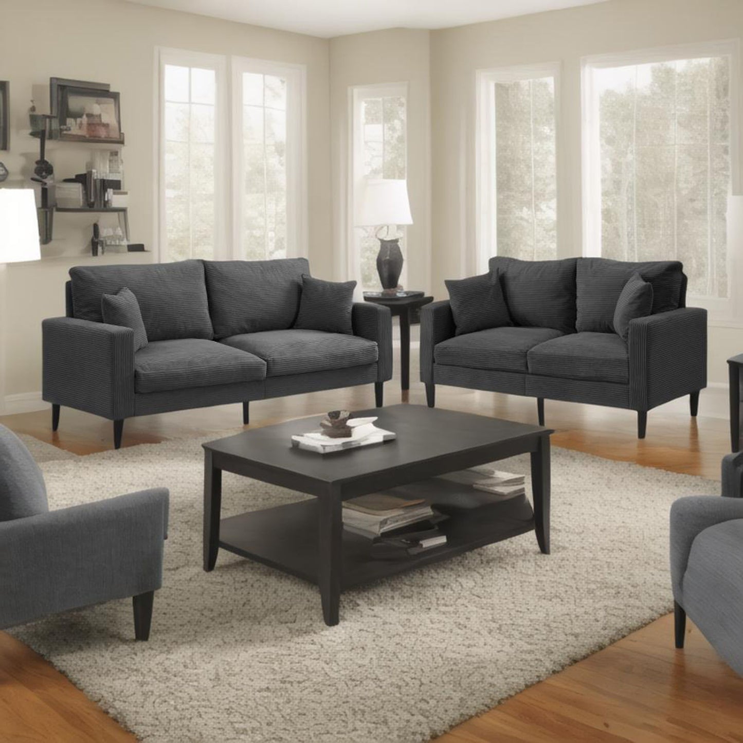 Modern Upholstered 2 Piece Sofa Set With 3 Seater And 2 Seater Home Essentials