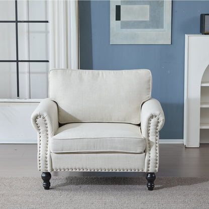 Rolled Arm Sofa With Nailhead Trim, 1 Seater Upholstered Couch With Wooden Legs Home Essentials