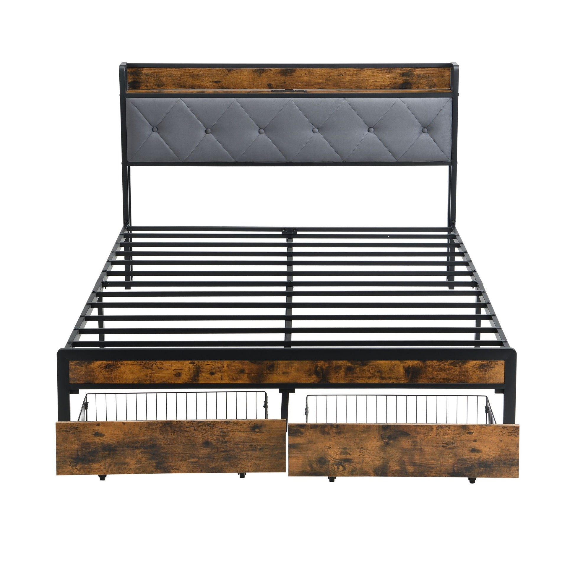 Modern Bed Frame With LED Lights, Upholstered Headboard, USB Charging Home Essentials