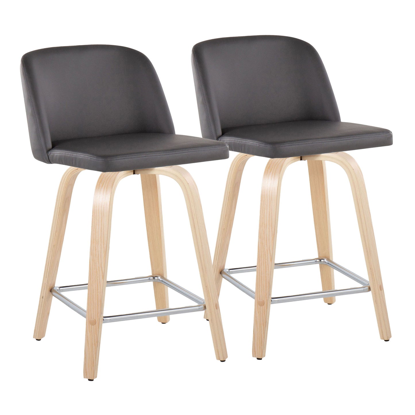 Toriano - Contemporary Fixed Height Counter Stool With Swivel With Square Footrest (Set of 2) Lumi Source