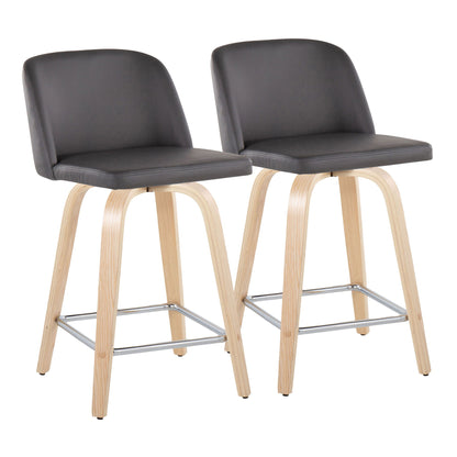 Toriano - Contemporary Fixed Height Counter Stool With Swivel With Square Footrest (Set of 2) Lumi Source