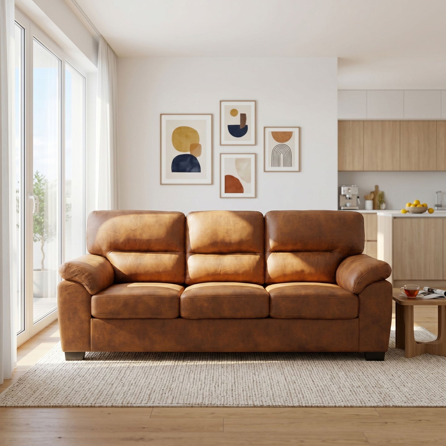 3 Seater Sofa With Padded Armrests And Triangular Leg Home Essentials