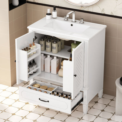Vintage Style Bathroom Vanity With Sink, Multi Functional Storage, Soft-Closing Door Noble House