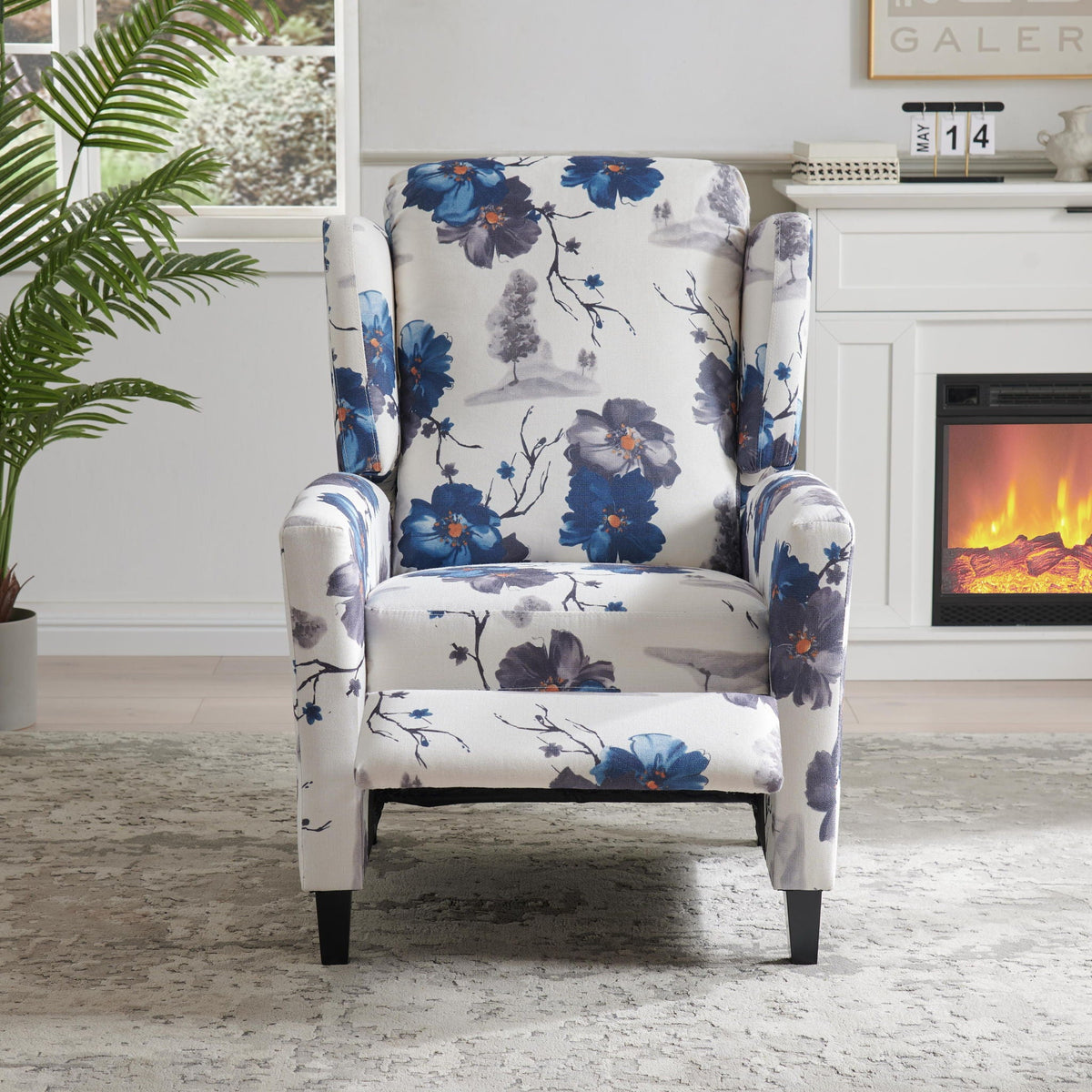 Wingback Recliner Chair With Padded Arms - Blue Home Essentials
