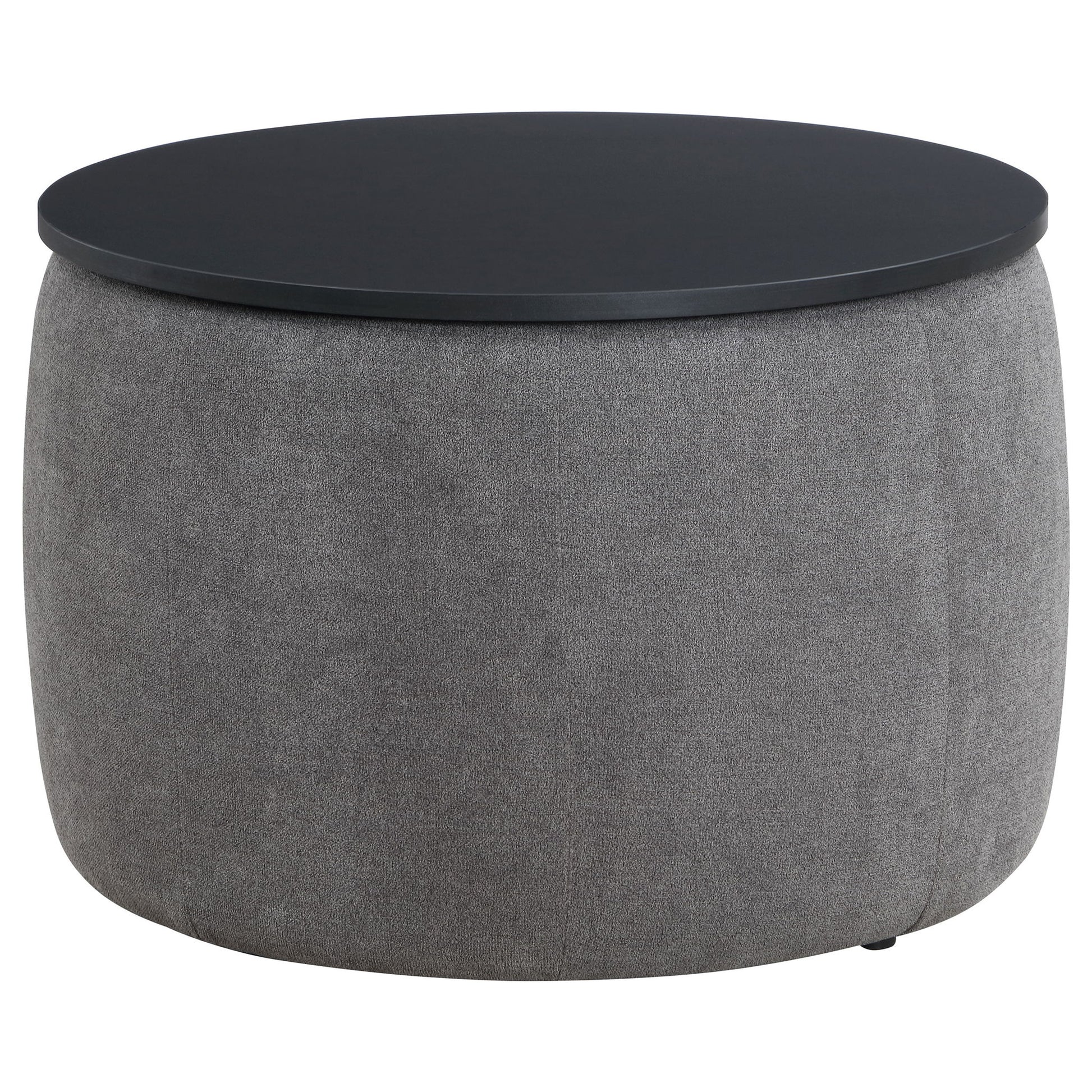 Reeves - Round Upholstered Lift Top Storage Ottoman - Gray Furniture Max