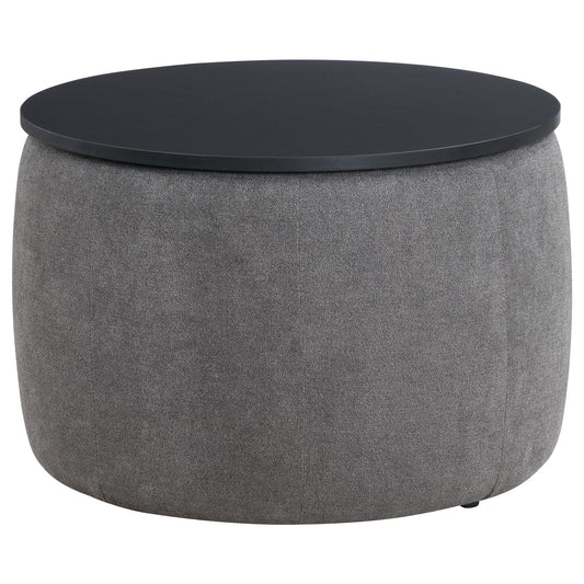 Reeves - Round Upholstered Lift Top Storage Ottoman - Gray Furniture Max