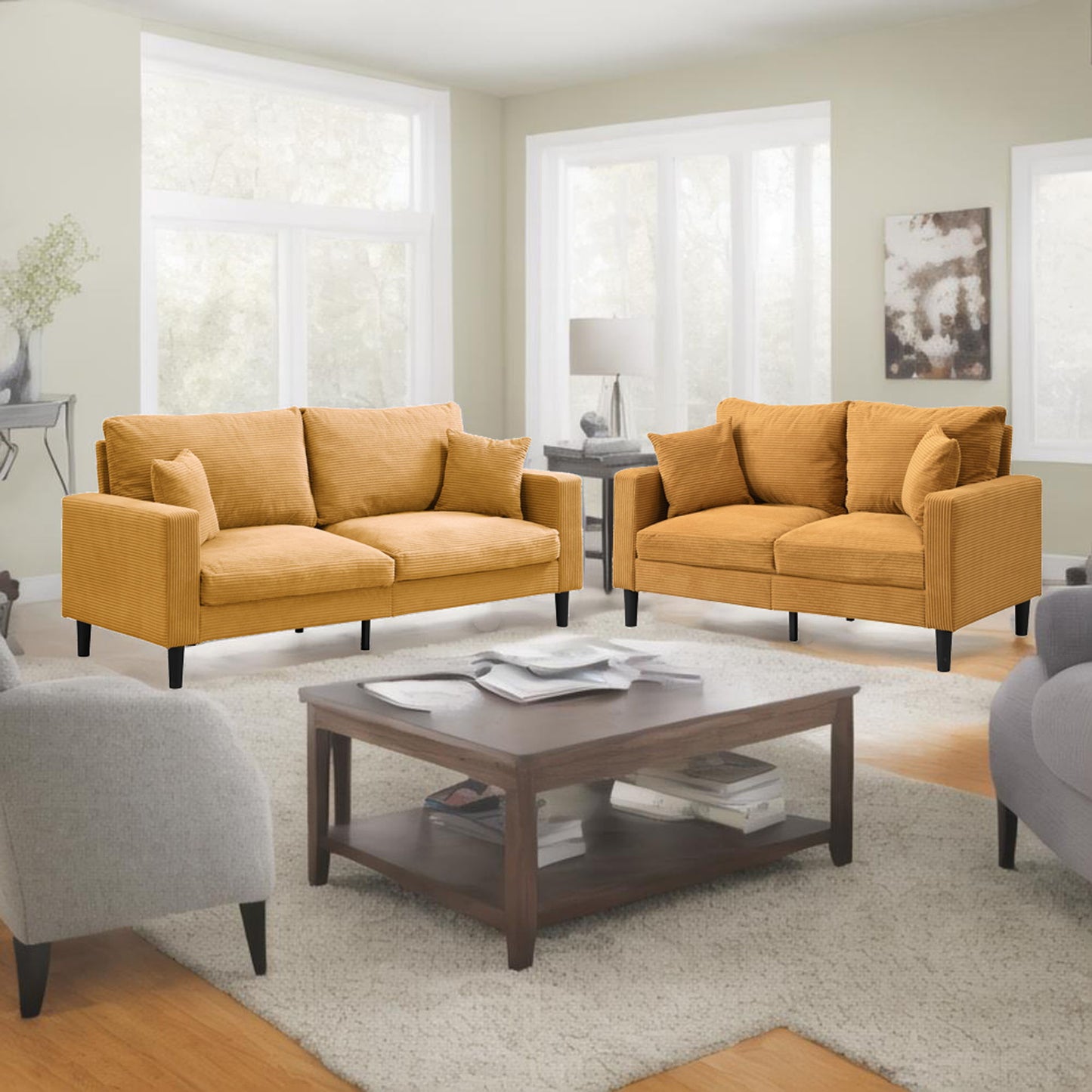 Modern Upholstered 2 Piece Sofa Set With 3 Seater And 2 Seater Home Essentials
