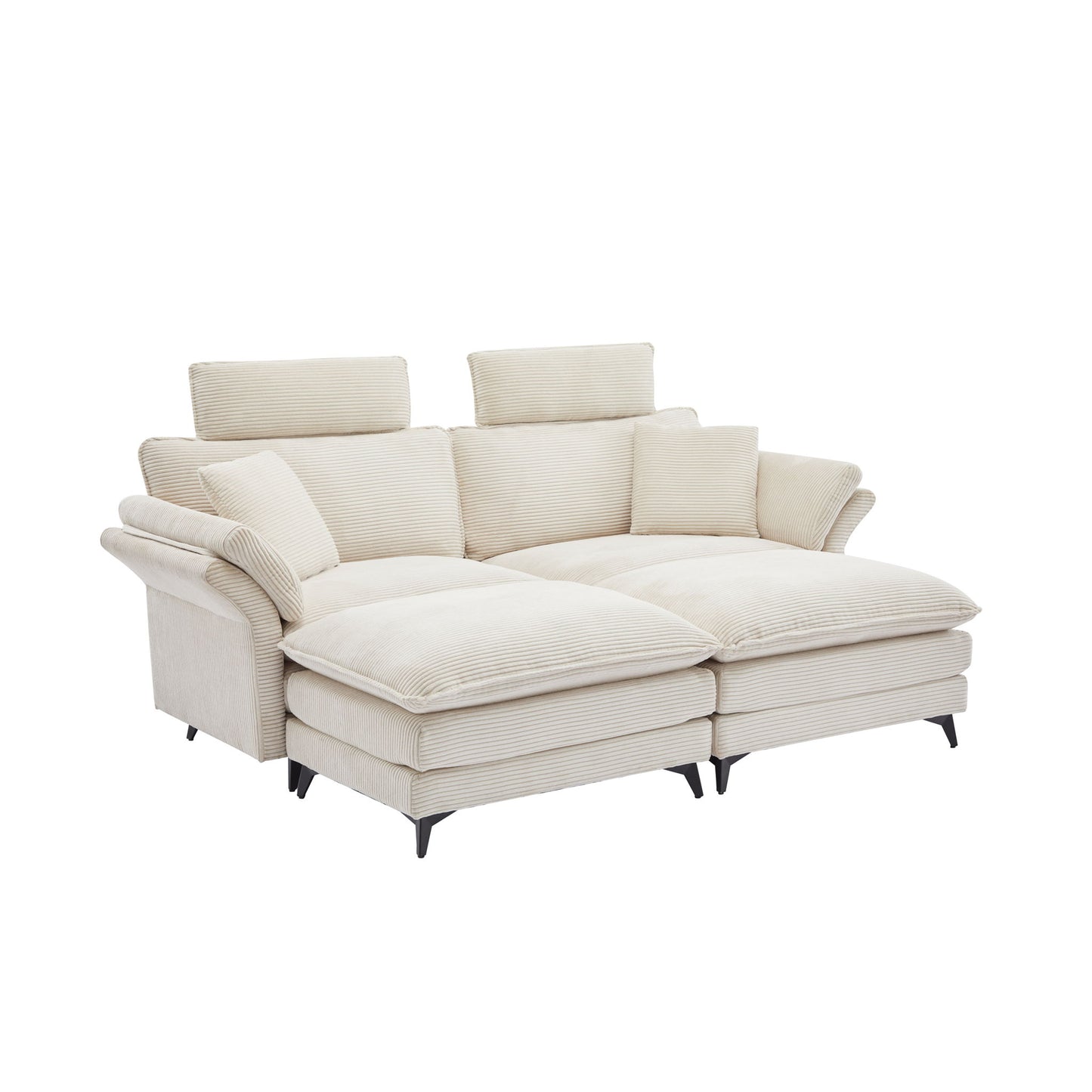 Modern Corduroy Deep Seat Sectional Sofa With Ottoman Home Essentials