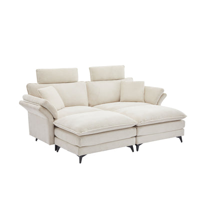 Modern Corduroy Deep Seat Sectional Sofa With Ottoman Home Essentials