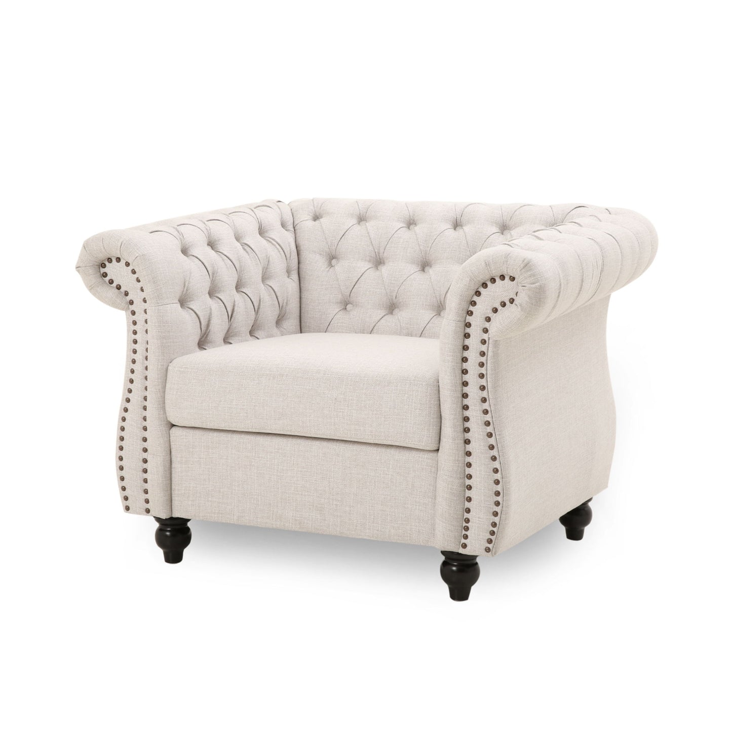 Nexuson - Upholstered Chesterfield Chair With Deep Tufted And Nailhead Trim Noble House