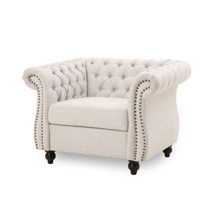 Nexuson - Upholstered Chesterfield Chair With Deep Tufted And Nailhead Trim Noble House
