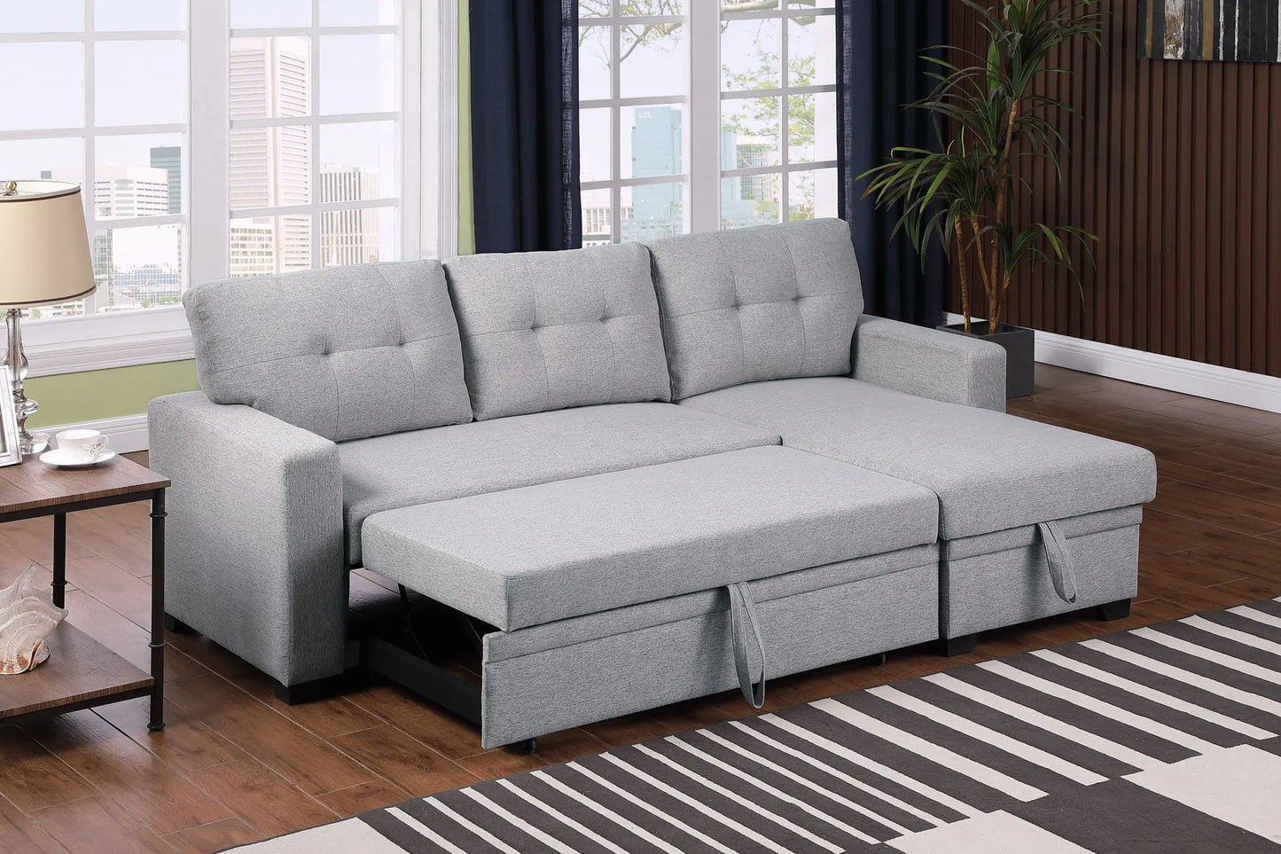 Upholstered Pull Out Sectional Sofa With Chaise Urban Retreats