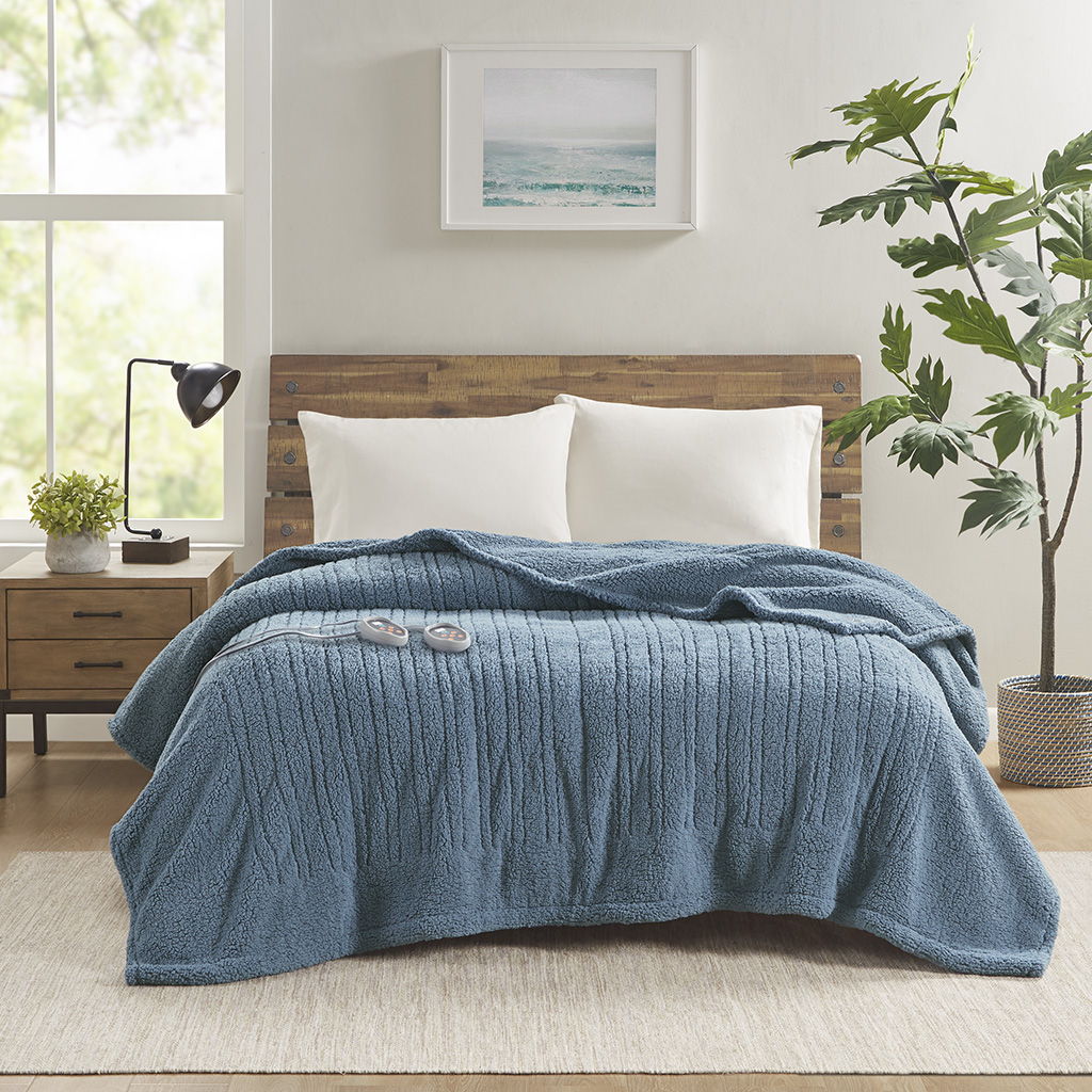 Sherpa - King Heated Blanket - Blue True North by Sleep Philosophy