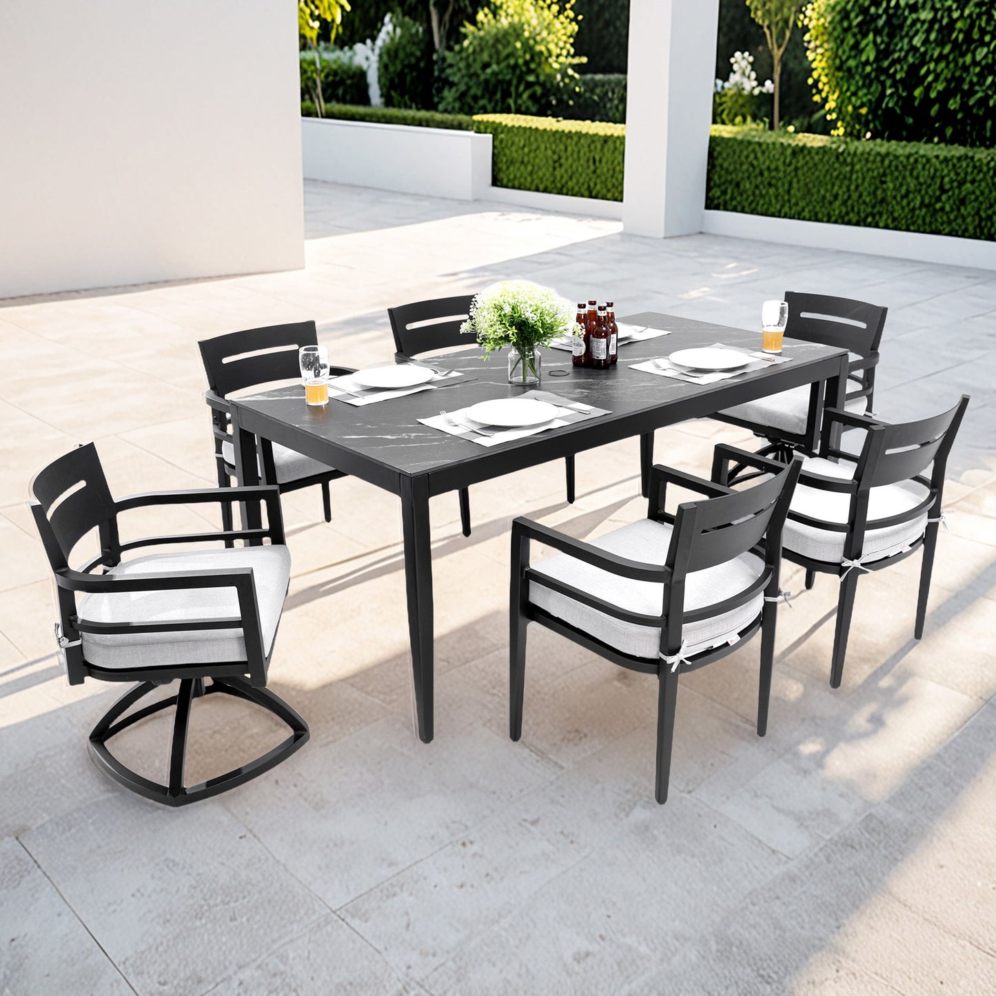Modern Outdoor Patio Dining Set With Table And Chairs With Sunbrella Cushions Life Outside