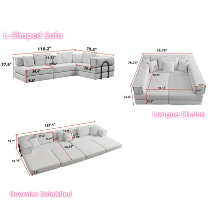 Modular L Shaped Floor Living Room Sofa Set With 6 Pillows Home Essentials