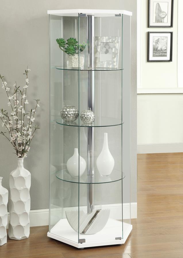 Zahavah - 4-Shelf Hexagonal Clear Glass Curio Cabinet CoasterEveryday