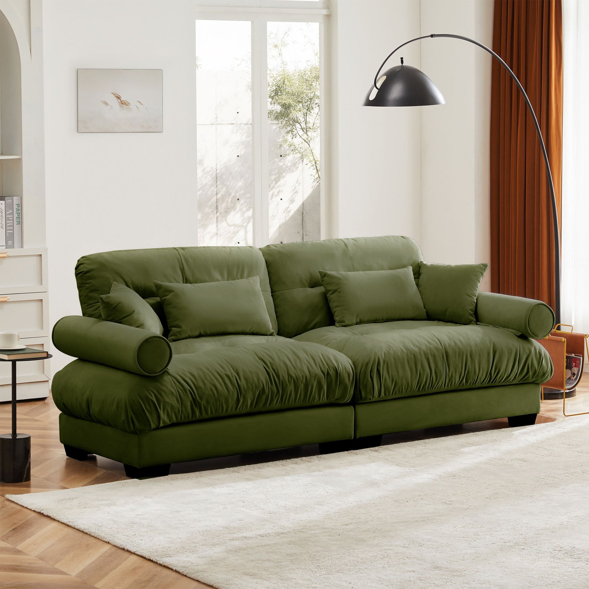 Modern Sofa With Bolstered Armrests And Pillows Home Essentials