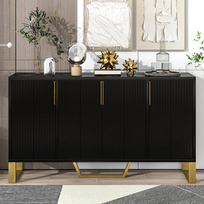 Modern Sideboard With Four Doors, Metal Handles & Legs And Adjustable Shelves Kitchen Cabinet Hearth and Haven