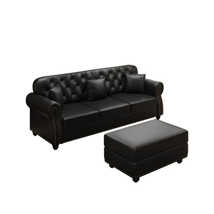 Upholstered Sofa With Nailhead Trim, Rolled Armrests With Ottoman Home Essentials
