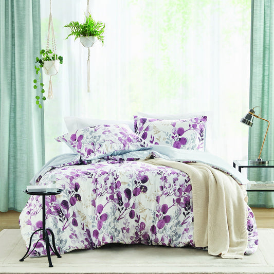Gabby - King/California King Reversible Floral Botanical Seersucker Comforter Set - Plum/Gray Super Listing