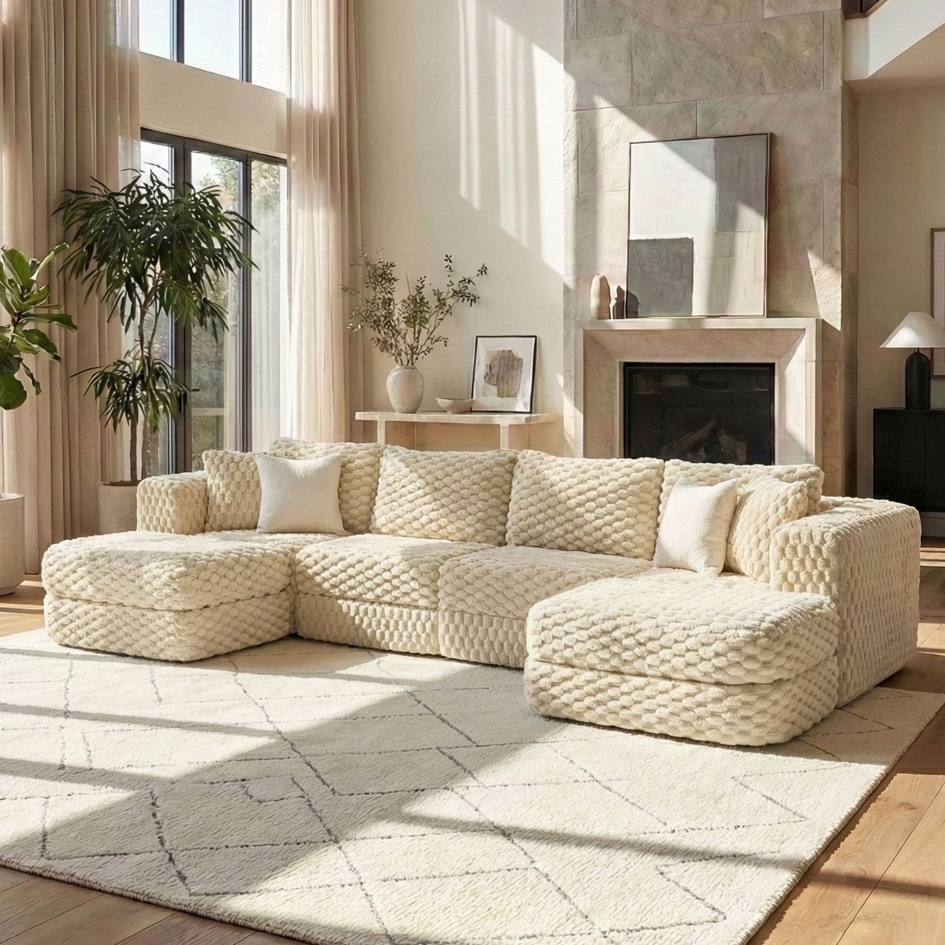 Modular Sectional Sofa, Boneless Couch With 2 Movable Ottomans Hearth and Haven