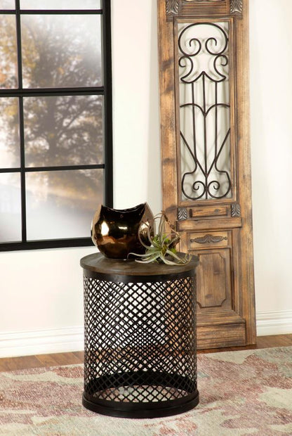 Aurora - Round Drum Base Accent Side Table - Natural And Black CoasterEssence
