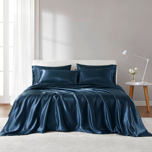 Satin - 4 Piece Twin Luxury Sheet Set - Midnight Blue Madison Park Essentials