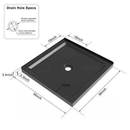 Shower Base, Anti Slip Center Drain Double Threshold - Black Daily Nest